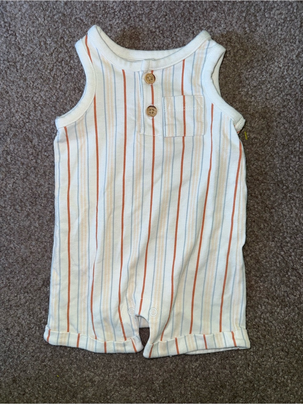 cloud island Cream Romper with Orange and Light Blue Stripes